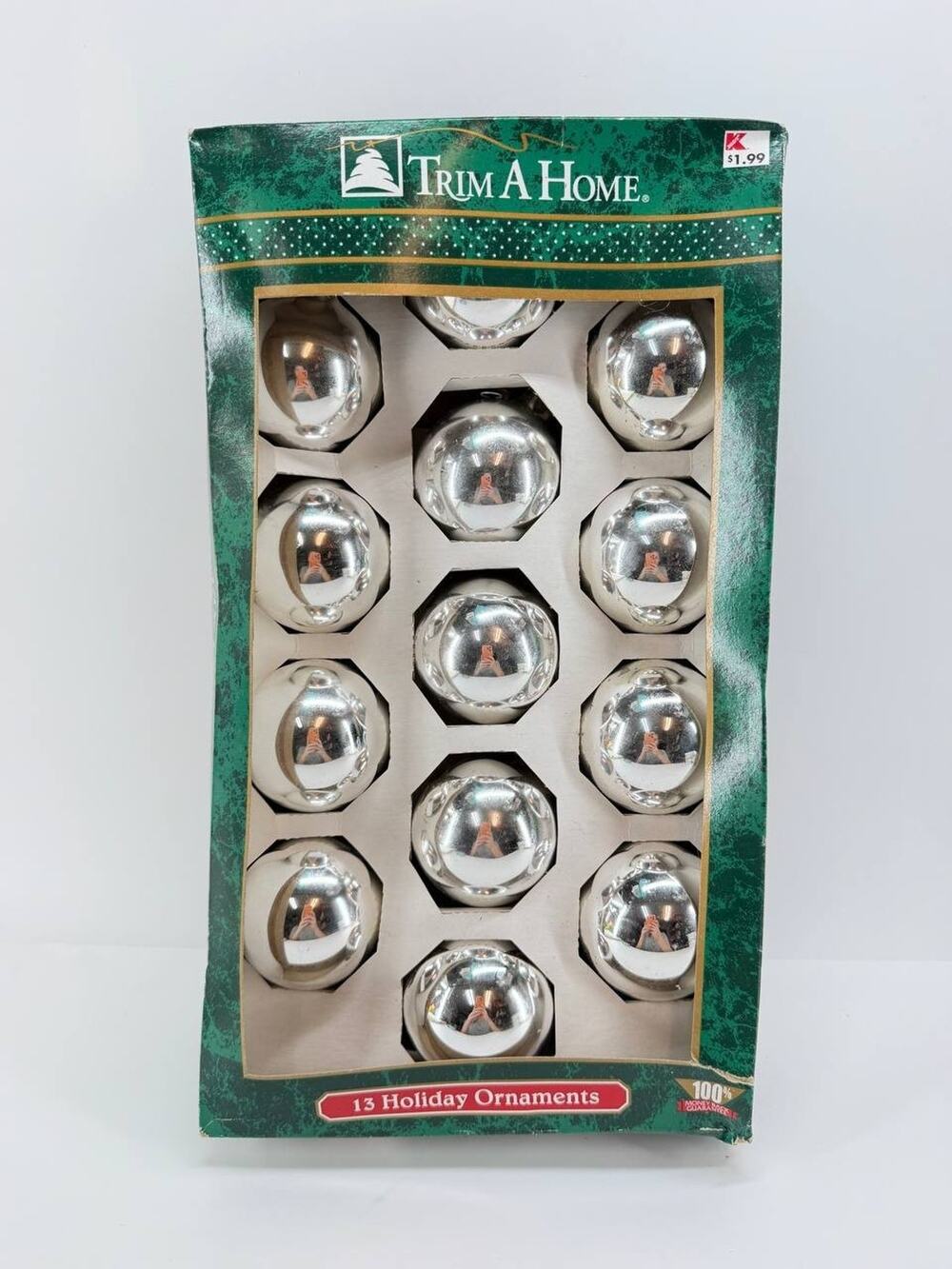 Vintage Trim A Home Mercury Glass Silver Christmas Ornaments Set 13 Boxed